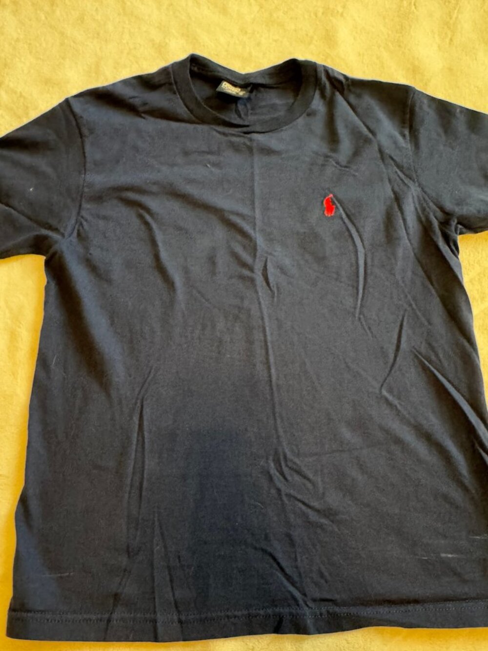 Polo Ralph Lauren Youth Navy Blue Short Sleeve Crew Neck T-Shirt Red Logo Sz YM